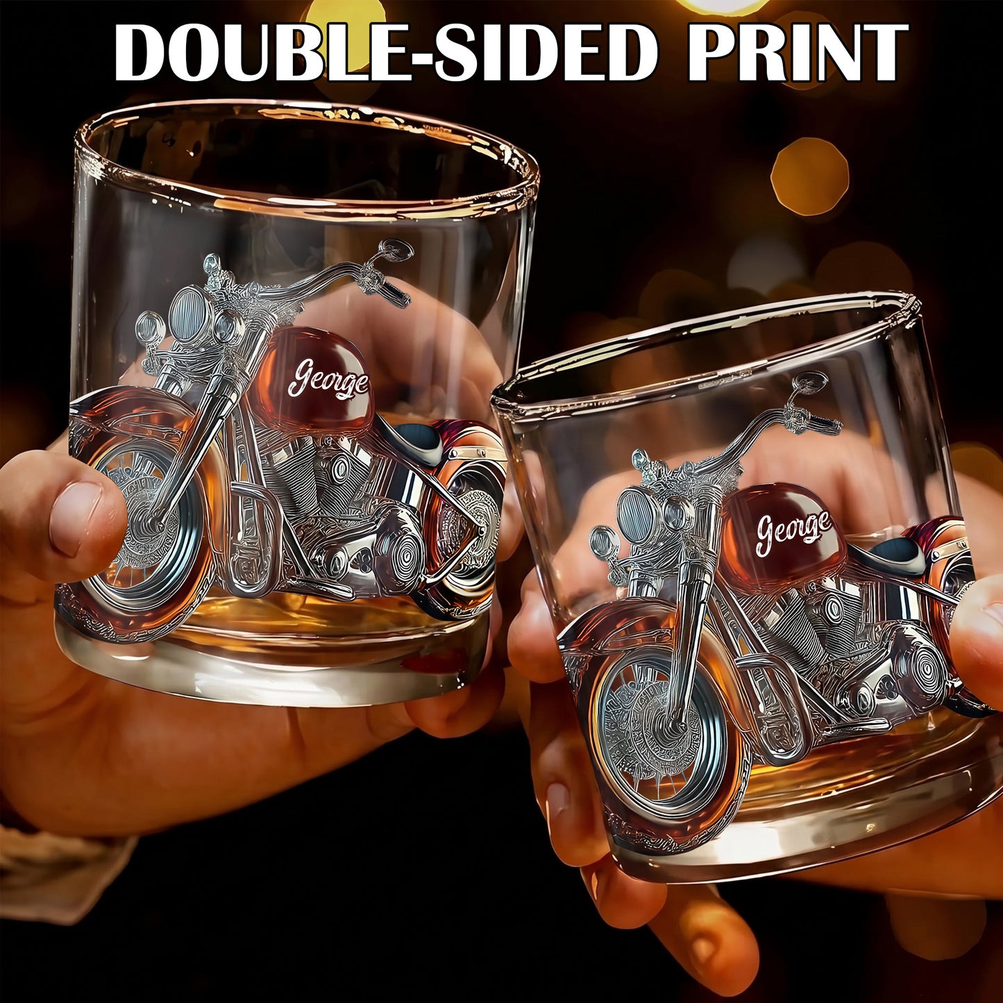 Personalized Motorcycle Whiskey Glass - Custom Cruiser Bike Gift