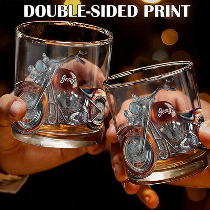 Personalized Motorcycle Whiskey Glass - Custom Cruiser Bike Gift