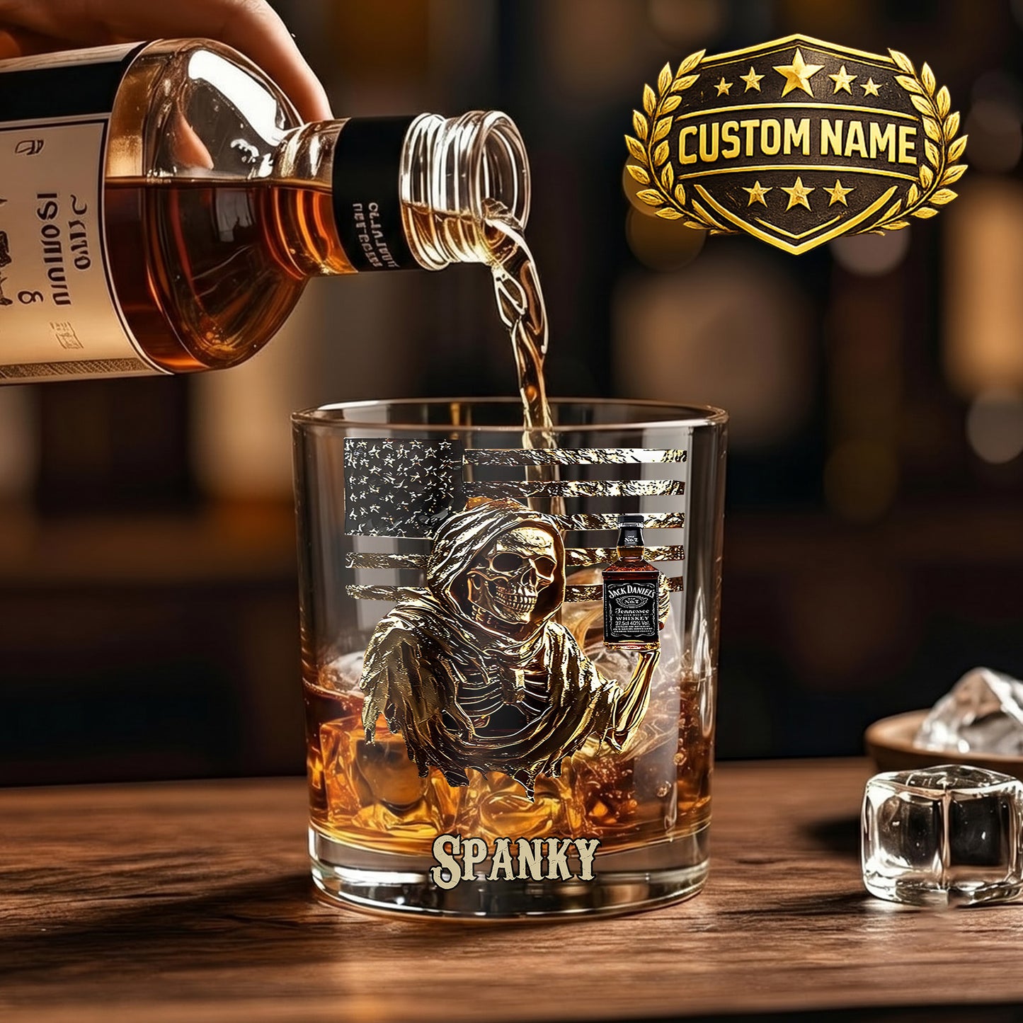 Personalized Grim Reaper Whiskey Glass - Custom Gothic Gift
