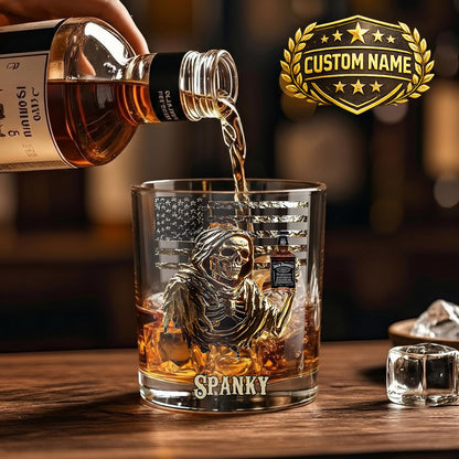 Personalized Grim Reaper Whiskey Glass - Custom Gothic Gift