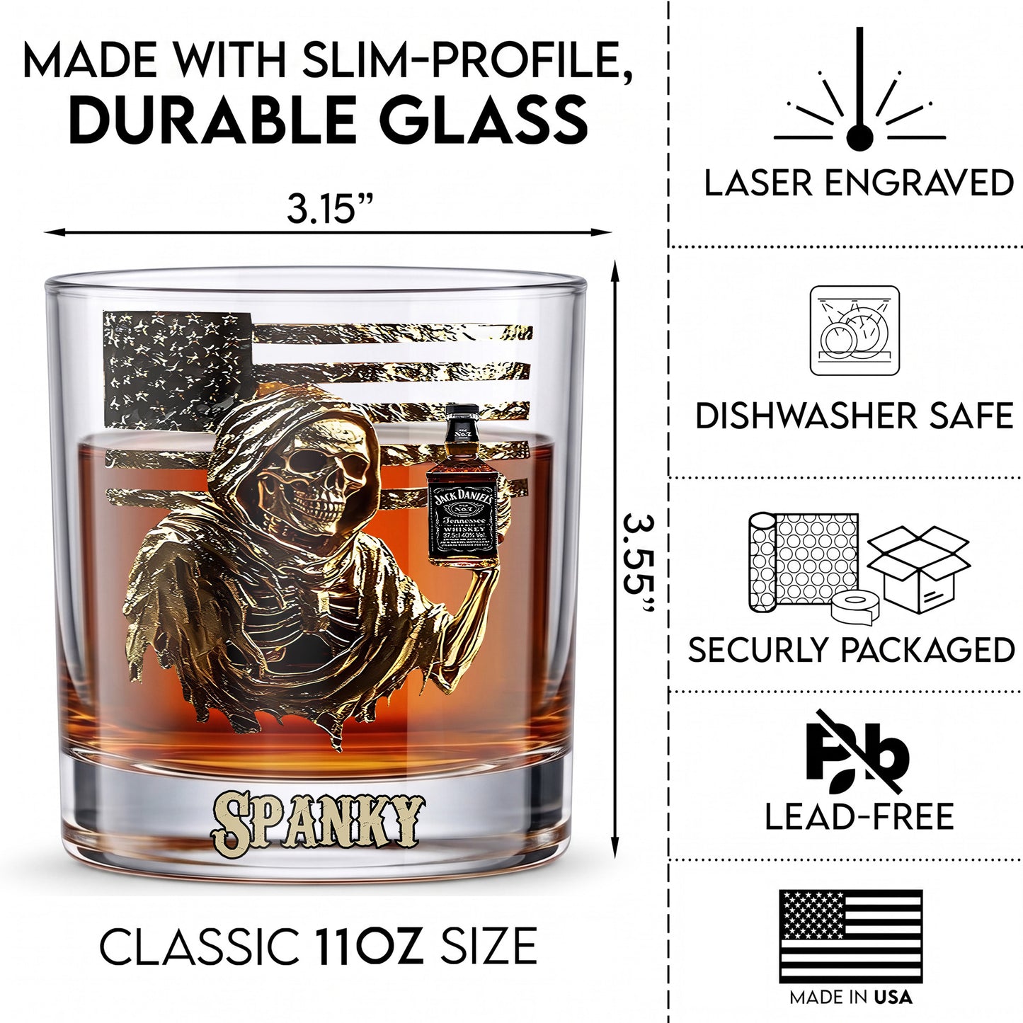 Personalized Grim Reaper Whiskey Glass - Custom Gothic Gift