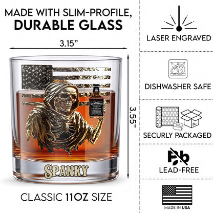 Personalized Grim Reaper Whiskey Glass - Custom Gothic Gift
