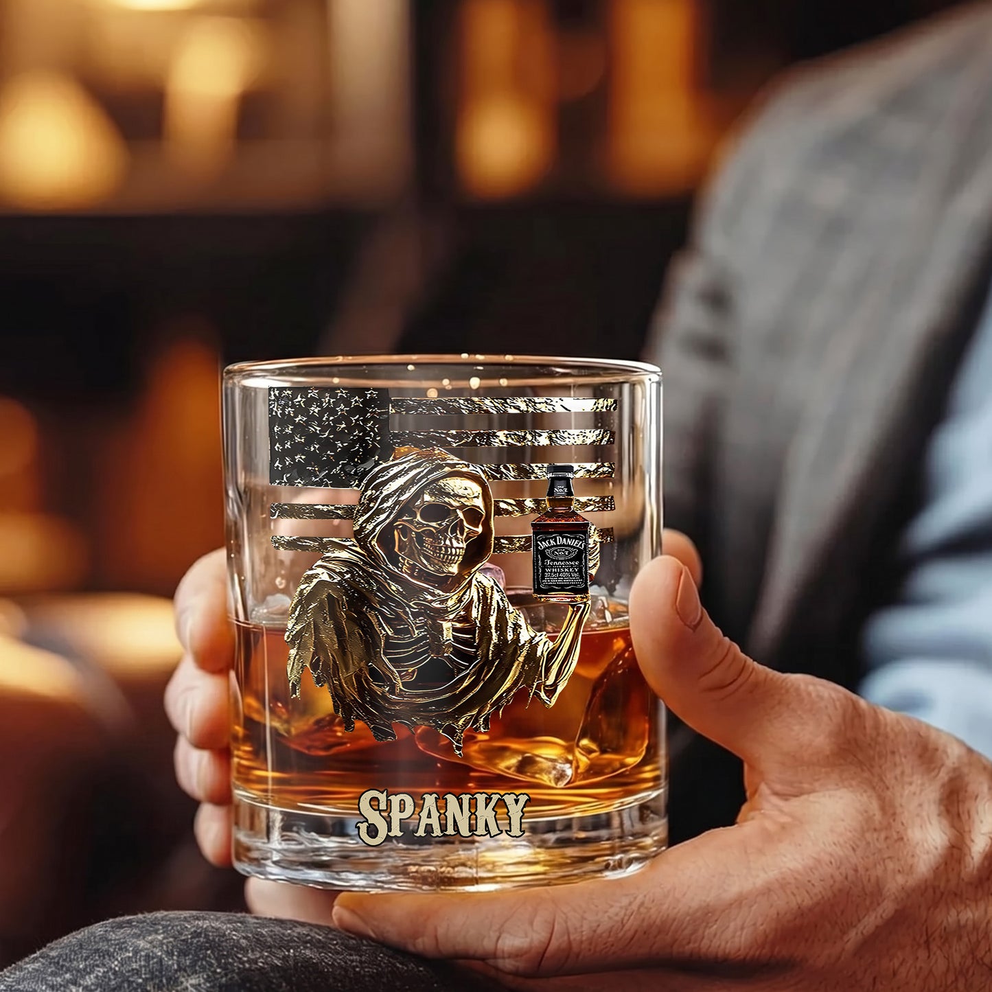 Personalized Grim Reaper Whiskey Glass - Custom Gothic Gift