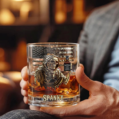 Personalized Grim Reaper Whiskey Glass - Custom Gothic Gift