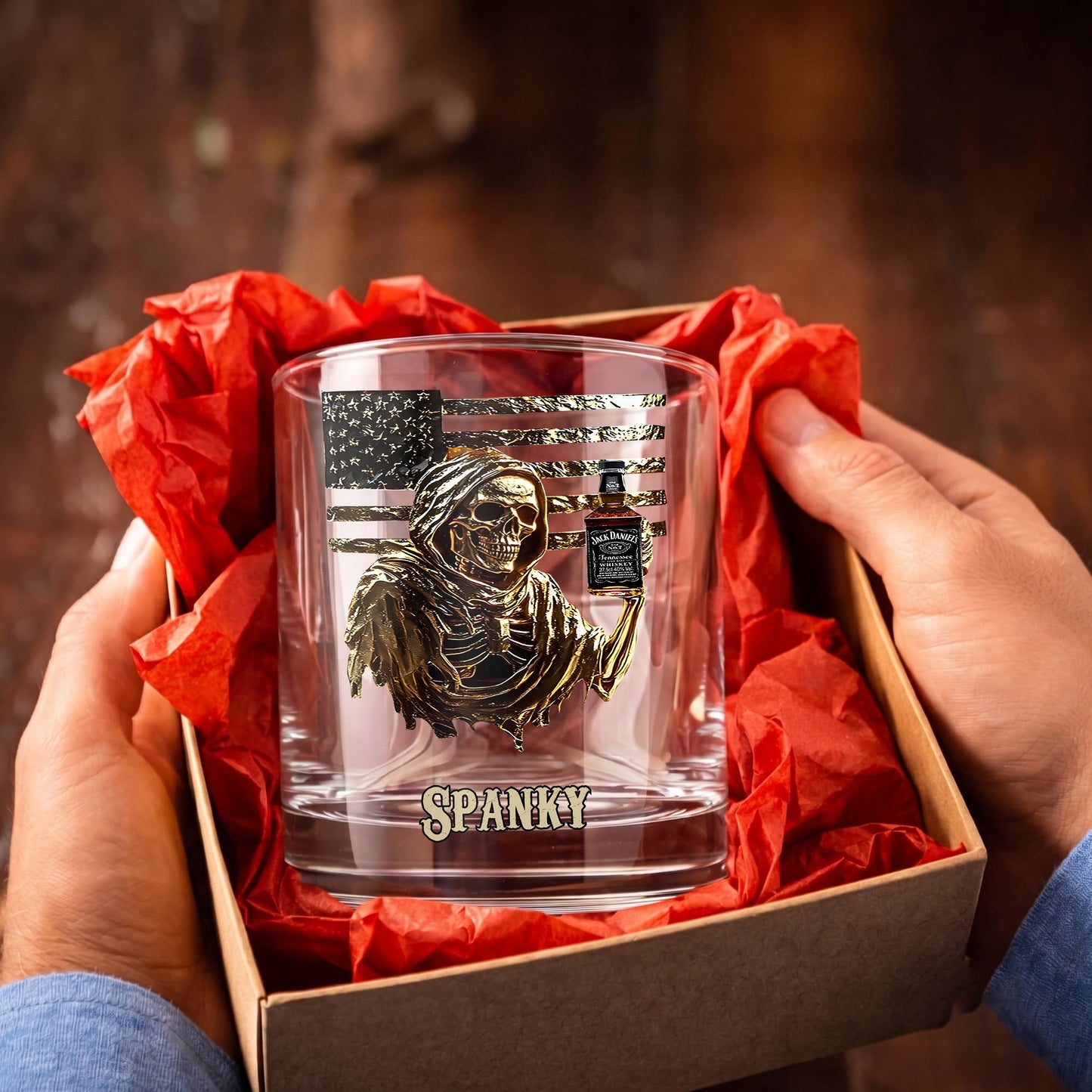 Personalized Grim Reaper Whiskey Glass - Custom Gothic Gift