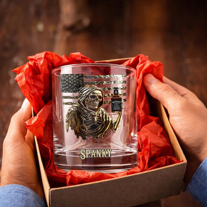Personalized Grim Reaper Whiskey Glass - Custom Gothic Gift