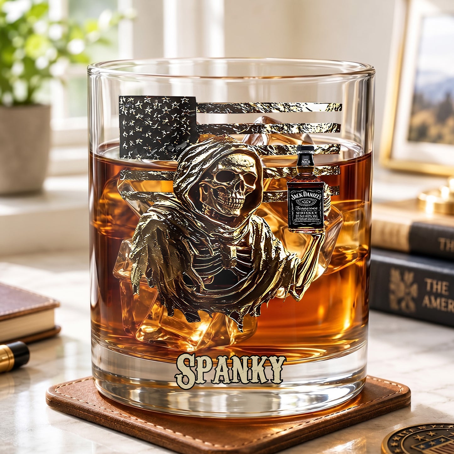 Personalized Grim Reaper Whiskey Glass - Custom Gothic Gift