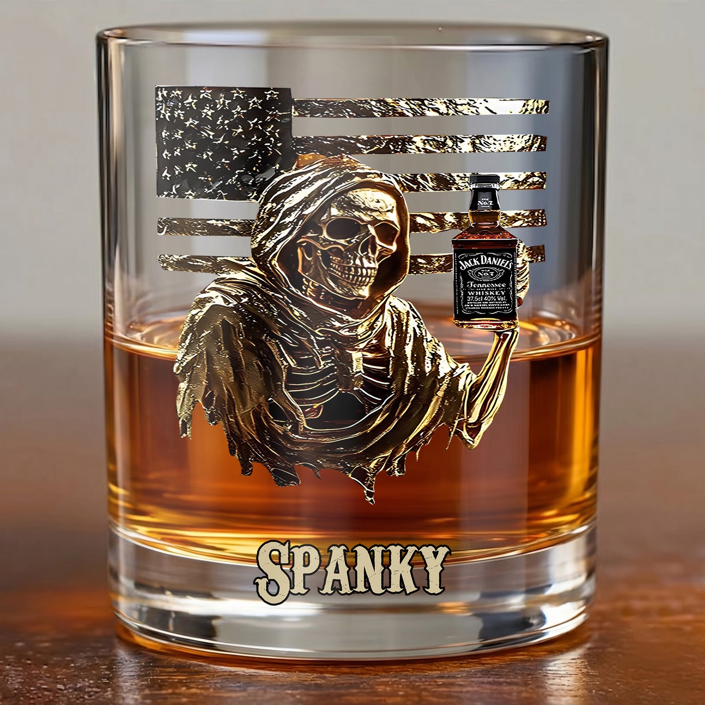 Personalized Grim Reaper Whiskey Glass - Custom Gothic Gift