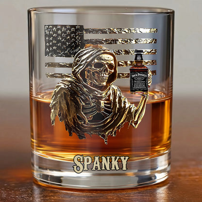 Personalized Grim Reaper Whiskey Glass - Custom Gothic Gift