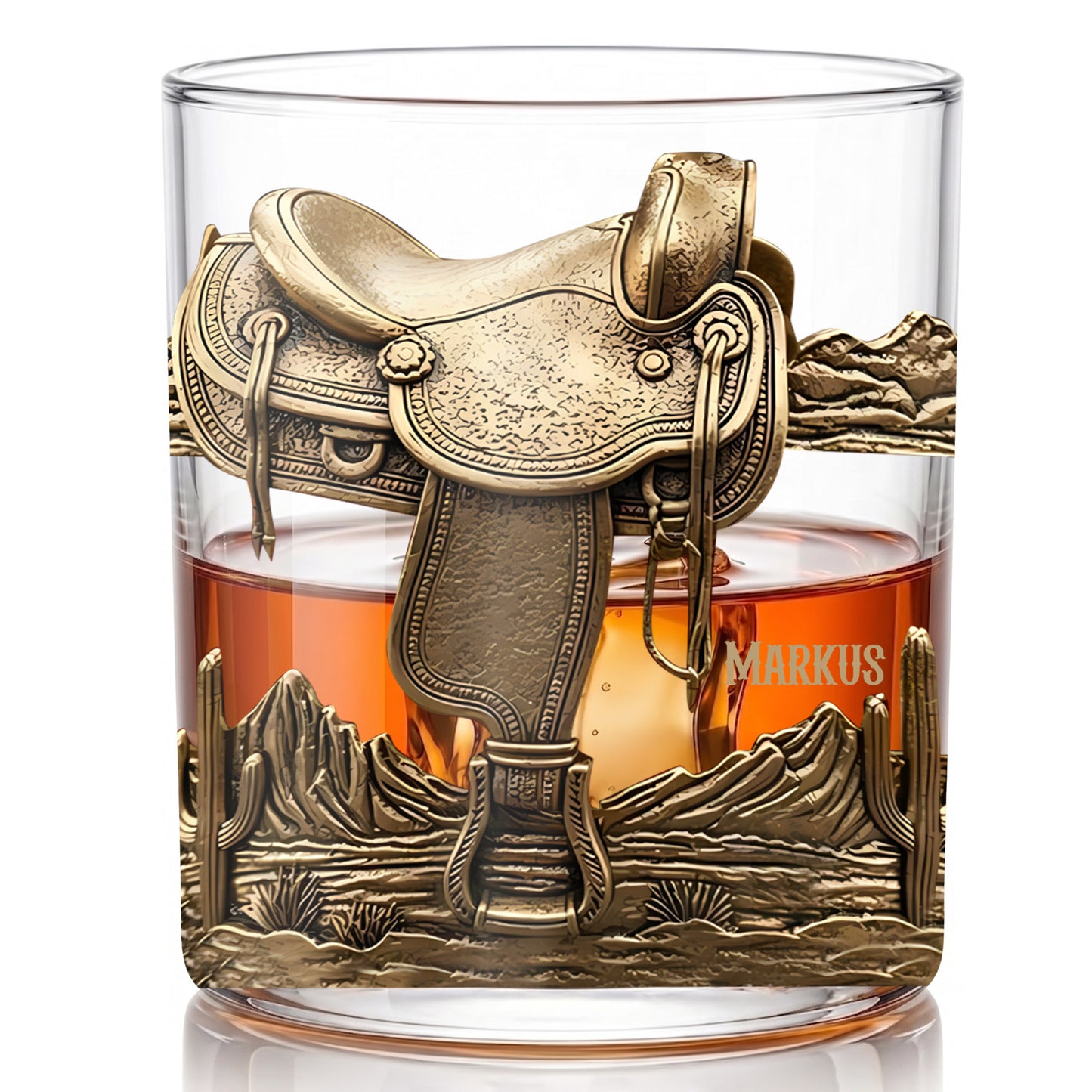 Personalized Western Saddle Whiskey Glass - Custom Cowboy Barware Gift