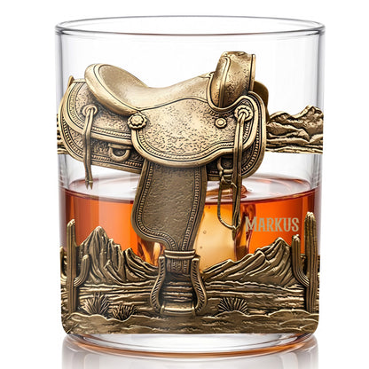Personalized Western Saddle Whiskey Glass - Custom Cowboy Barware Gift