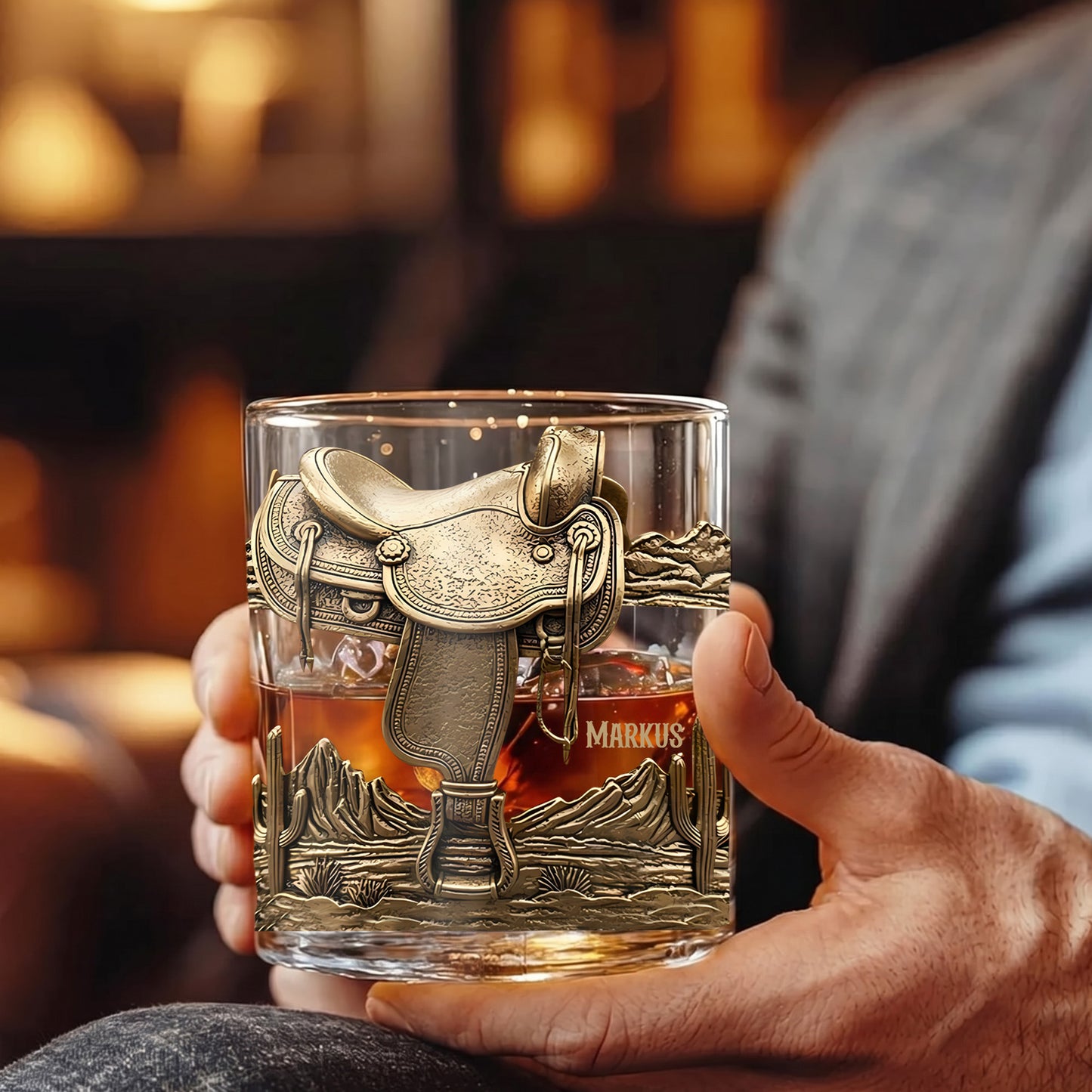 Personalized Western Saddle Whiskey Glass - Custom Cowboy Barware Gift
