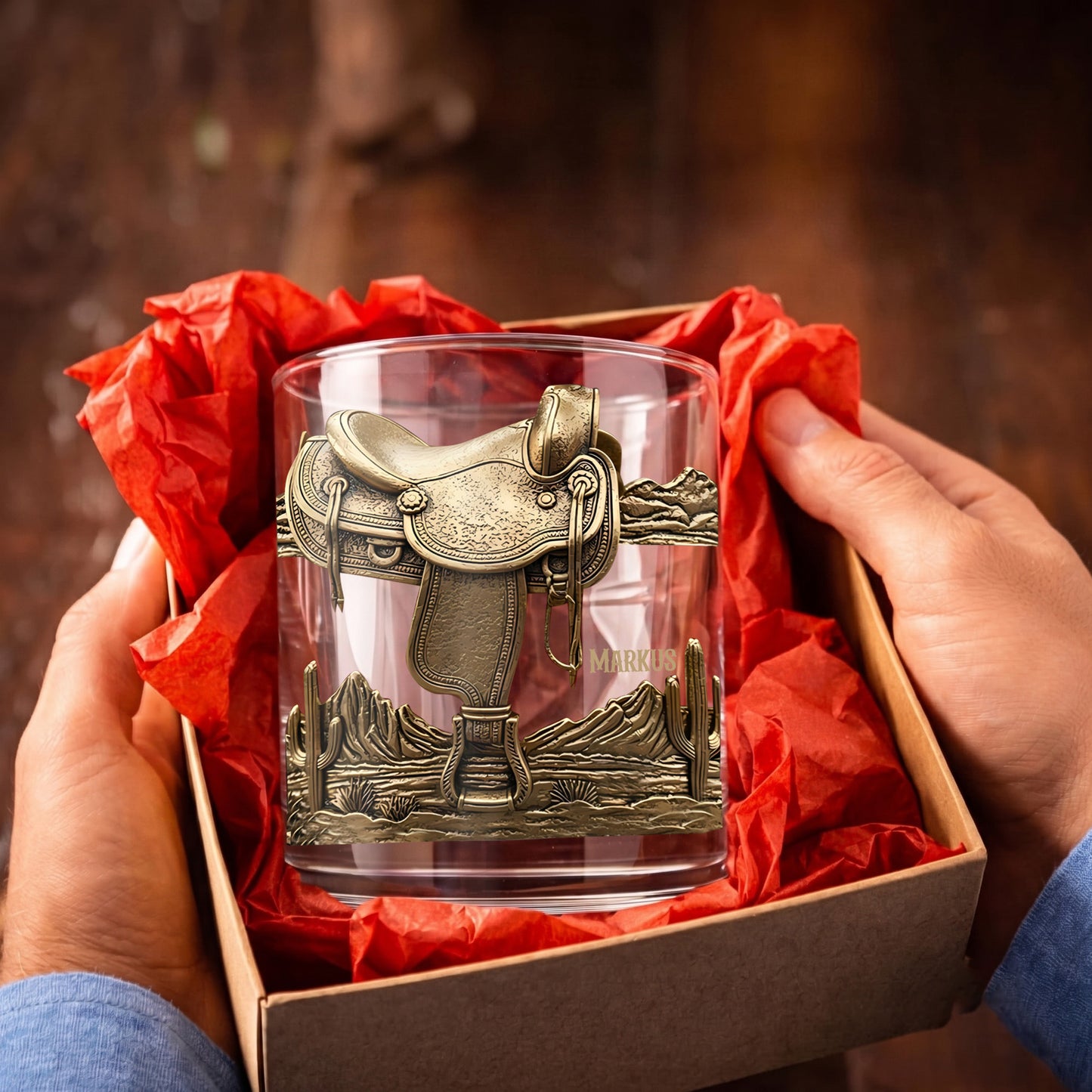 Personalized Western Saddle Whiskey Glass - Custom Cowboy Barware Gift
