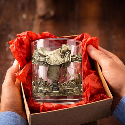 Personalized Western Saddle Whiskey Glass - Custom Cowboy Barware Gift
