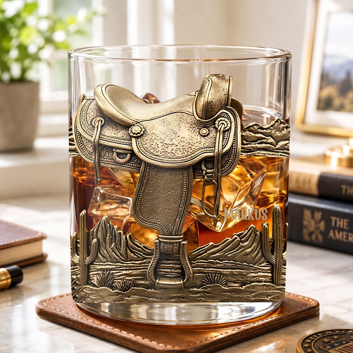 Personalized Western Saddle Whiskey Glass - Custom Cowboy Barware Gift