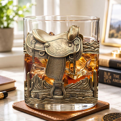 Personalized Western Saddle Whiskey Glass - Custom Cowboy Barware Gift