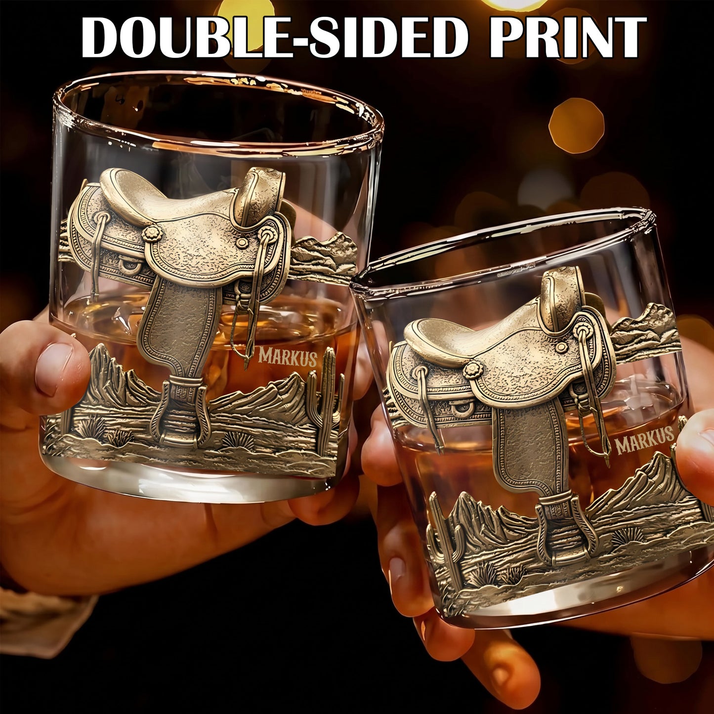 Personalized Western Saddle Whiskey Glass - Custom Cowboy Barware Gift
