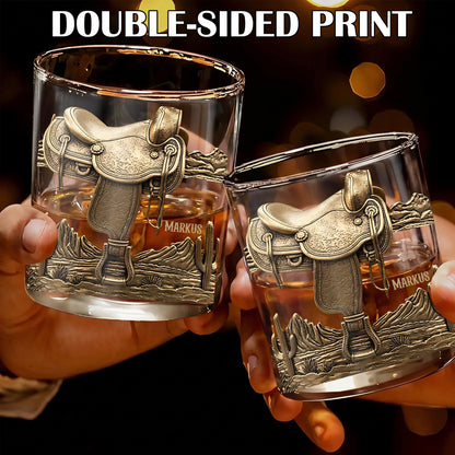 Personalized Western Saddle Whiskey Glass - Custom Cowboy Barware Gift