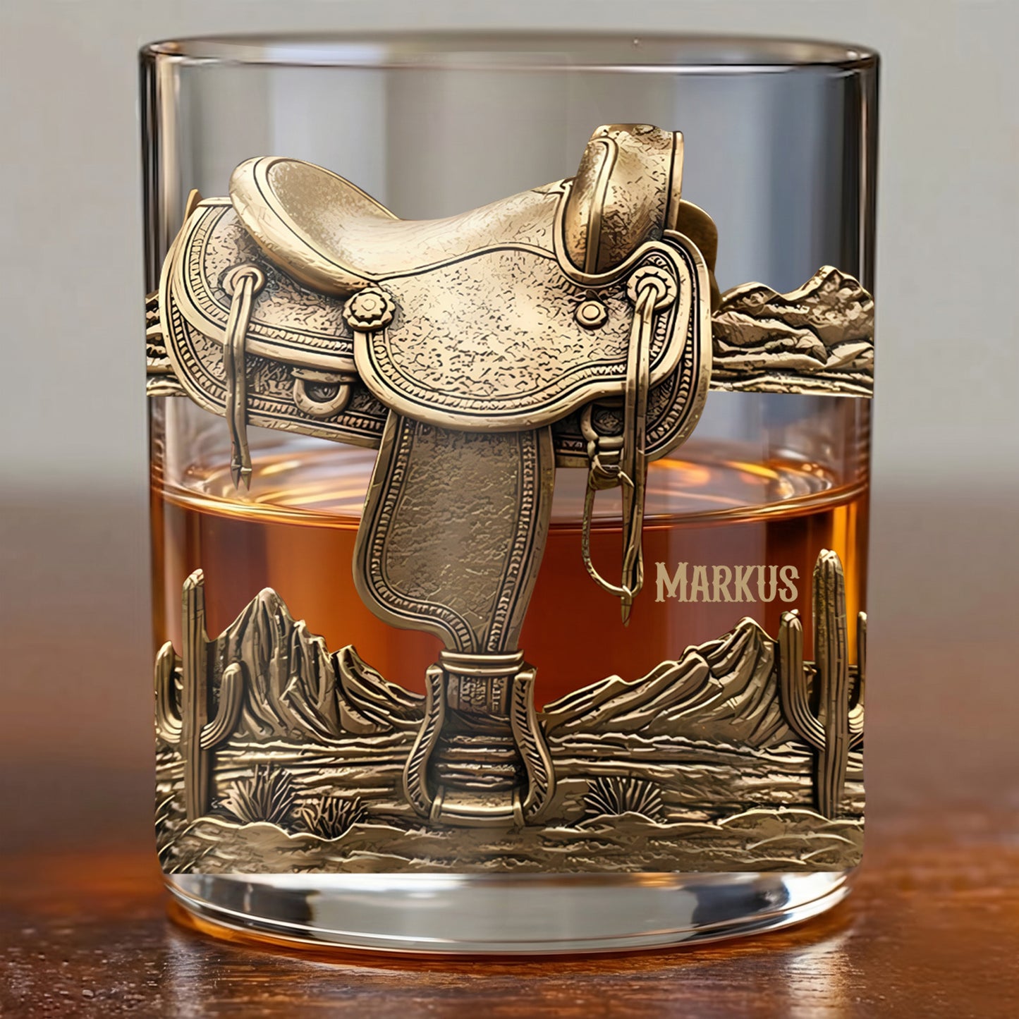 Personalized Western Saddle Whiskey Glass - Custom Cowboy Barware Gift