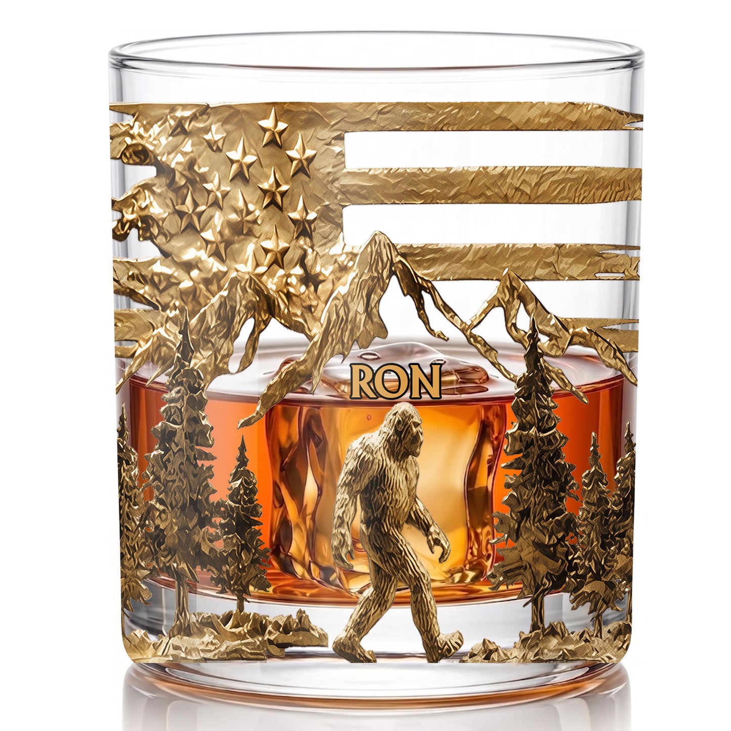 Personalized Bigfoot Whiskey Glass - Custom Sasquatch Wilderness Gift