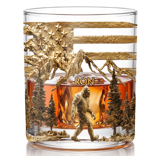 Personalized Bigfoot Whiskey Glass - Custom Sasquatch Wilderness Gift