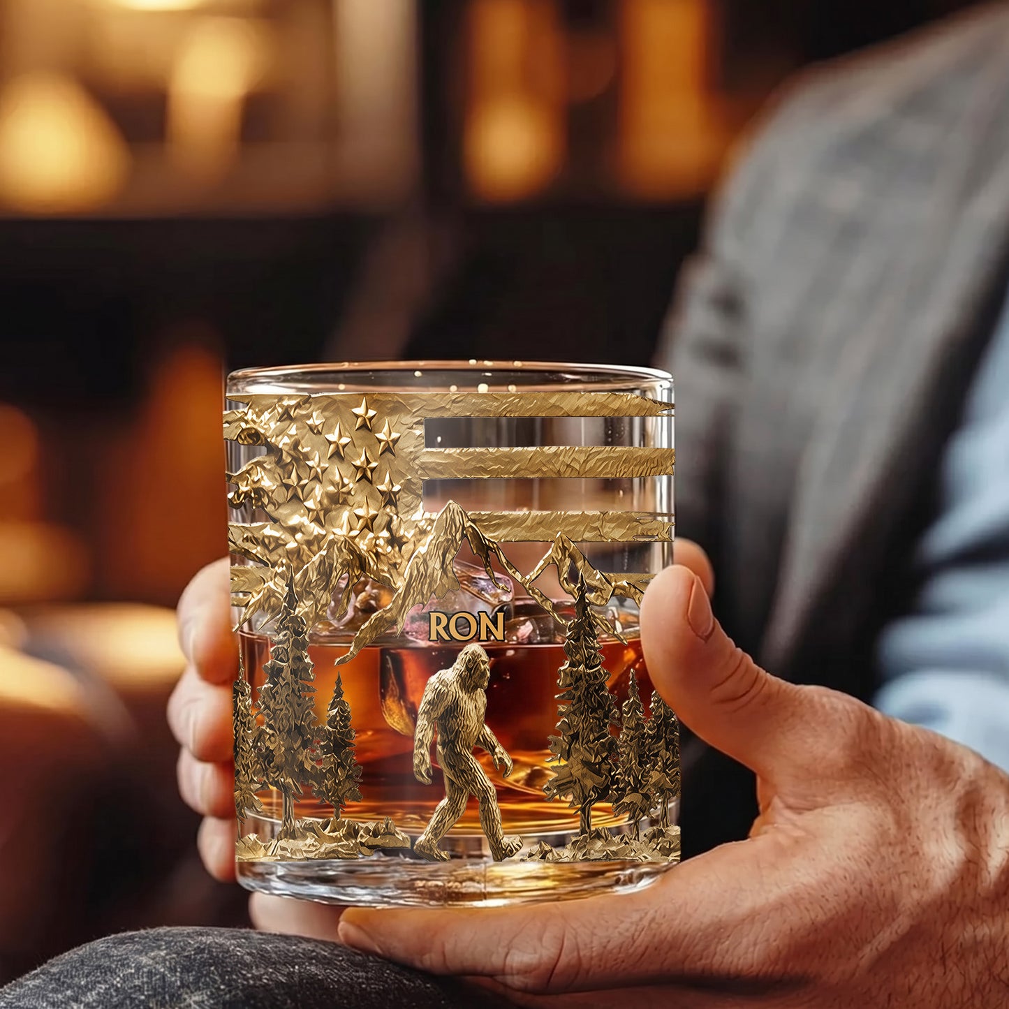 Personalized Bigfoot Whiskey Glass - Custom Sasquatch Wilderness Gift