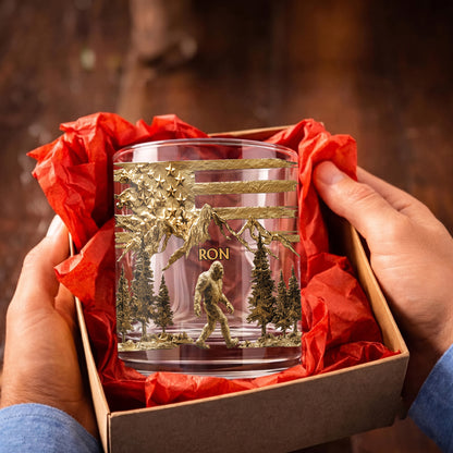 Personalized Bigfoot Whiskey Glass - Custom Sasquatch Wilderness Gift