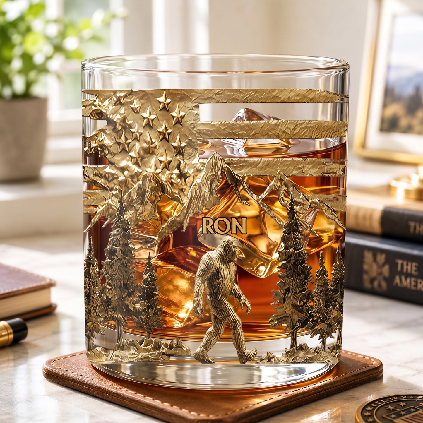 Personalized Bigfoot Whiskey Glass - Custom Sasquatch Wilderness Gift