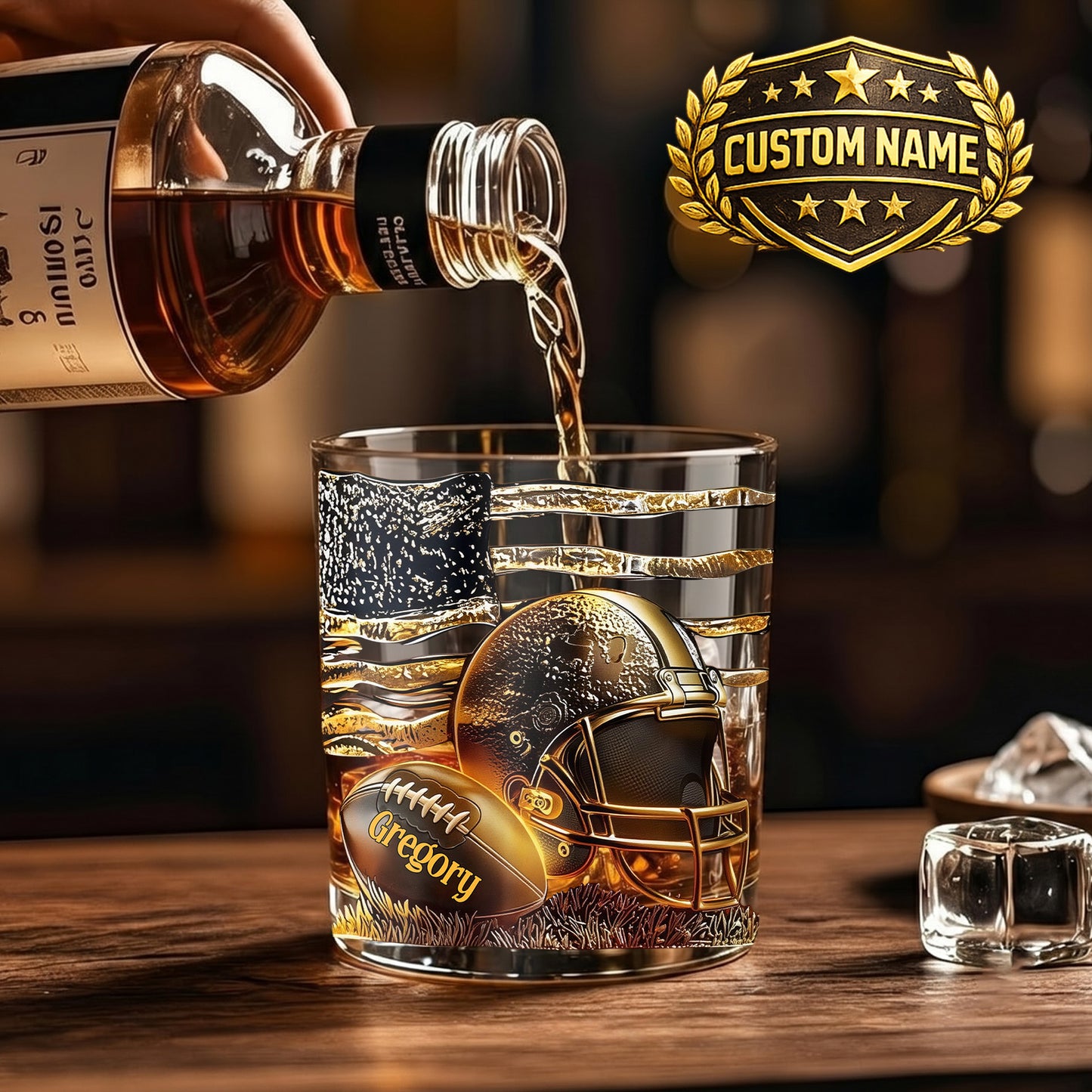 Personalized Football Whiskey Glass - Custom Sports Fan Barware Gift