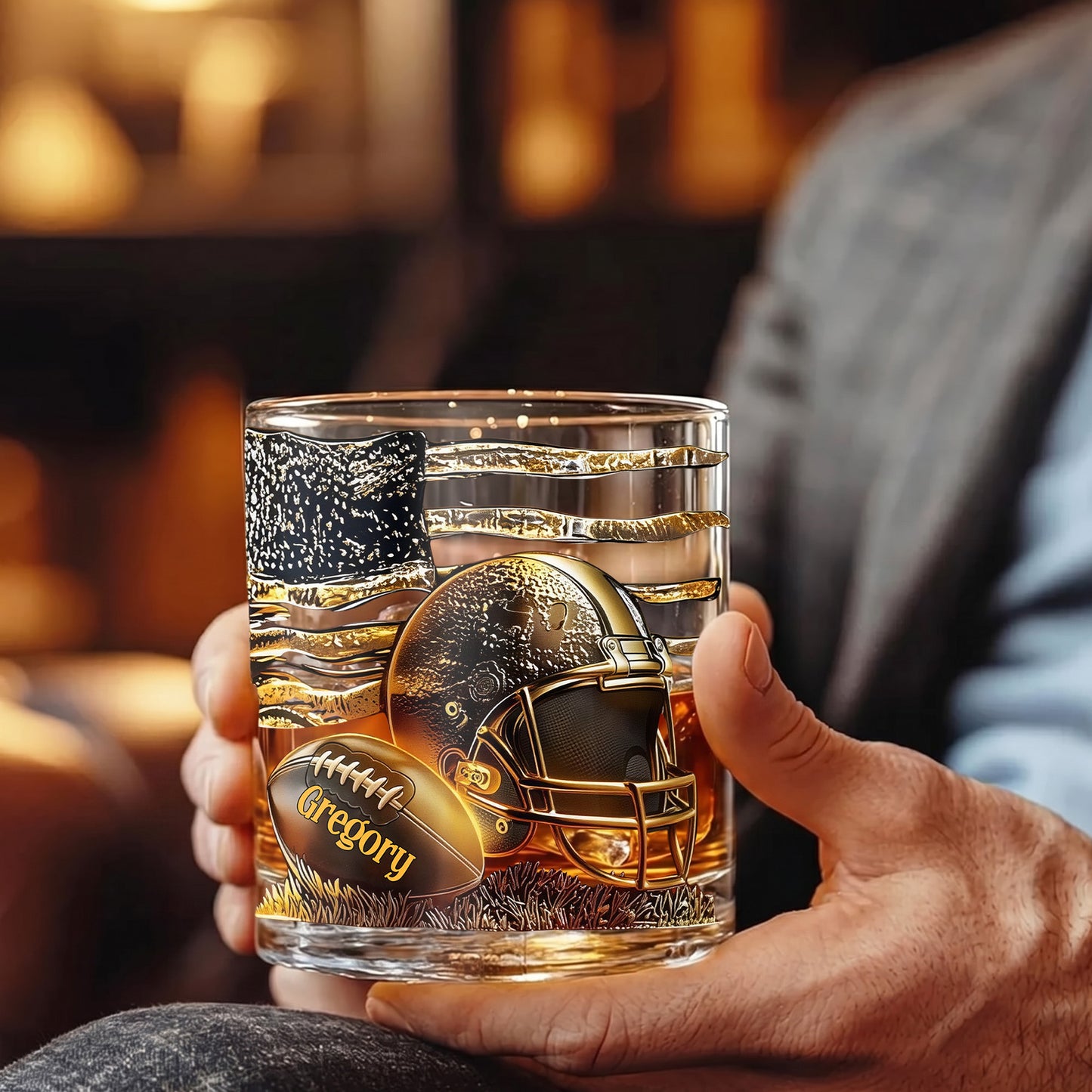 Personalized Football Whiskey Glass - Custom Sports Fan Barware Gift
