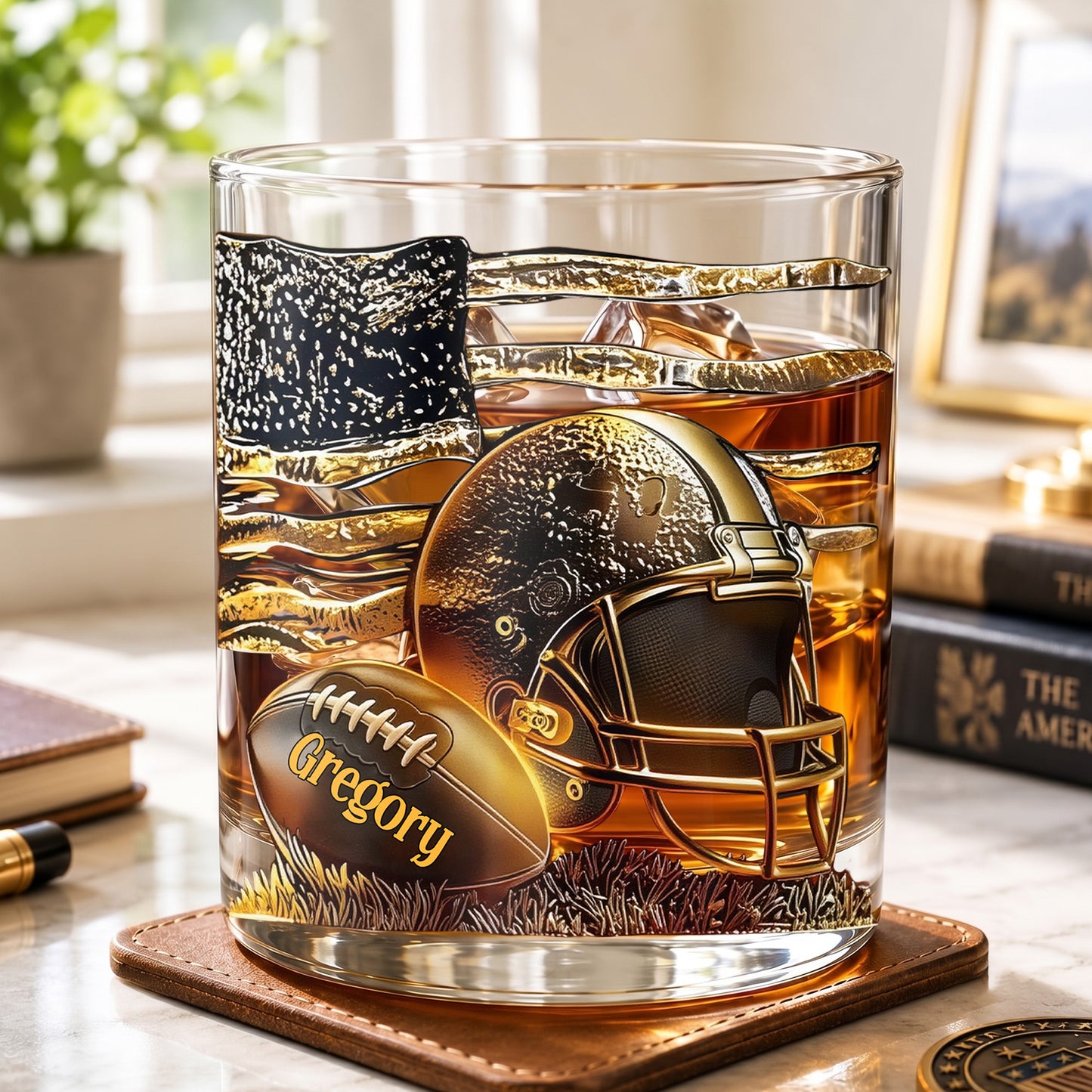 Personalized Football Whiskey Glass - Custom Sports Fan Barware Gift