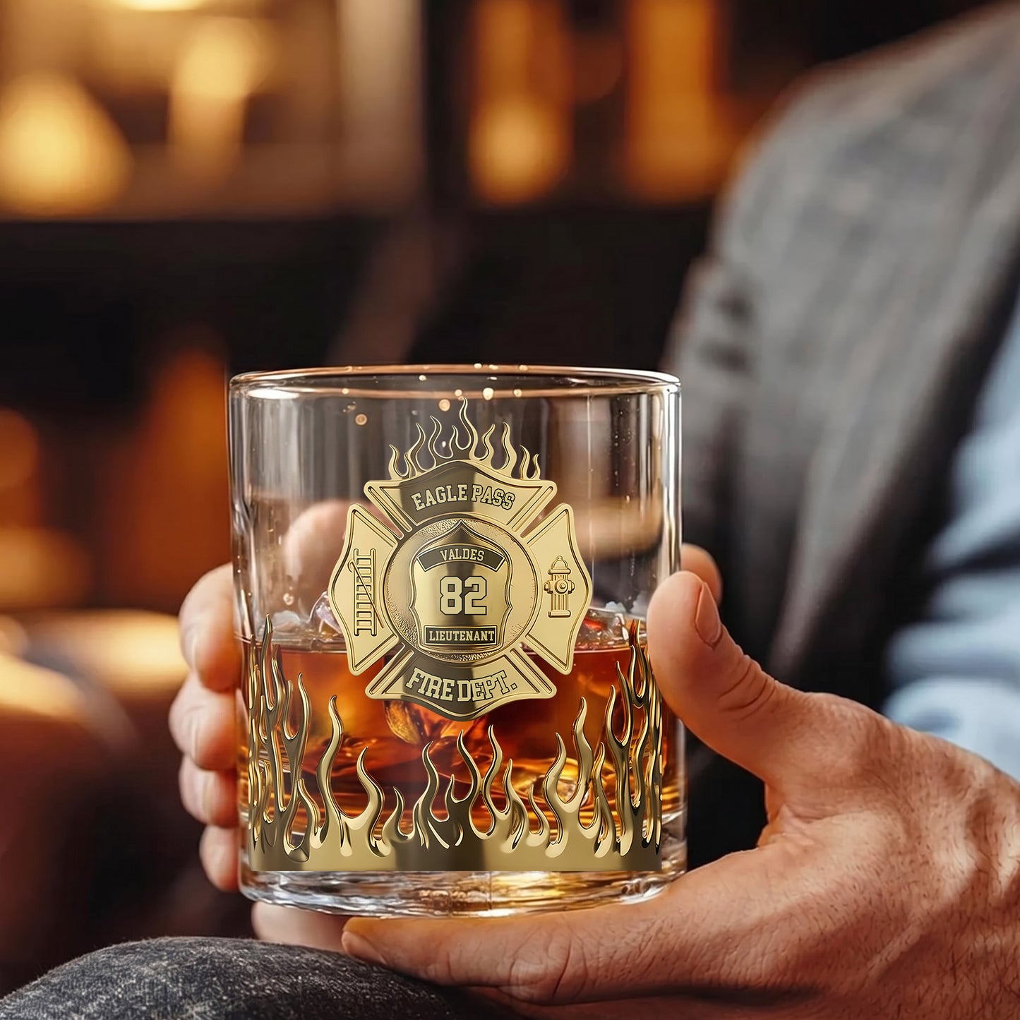 Personalized Firefighter Whiskey Glass - Custom Fire Dept Gift