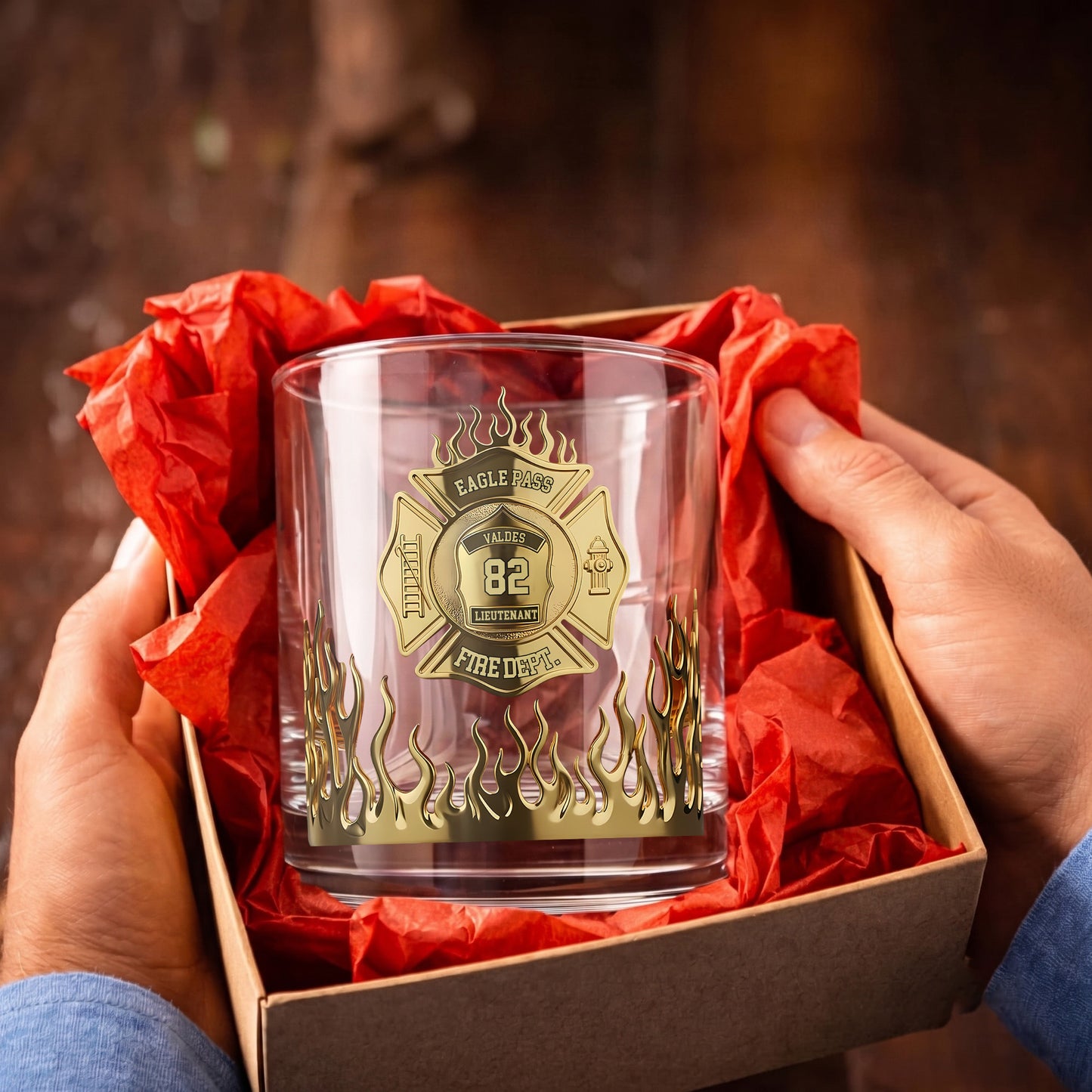 Personalized Firefighter Whiskey Glass - Custom Fire Dept Gift