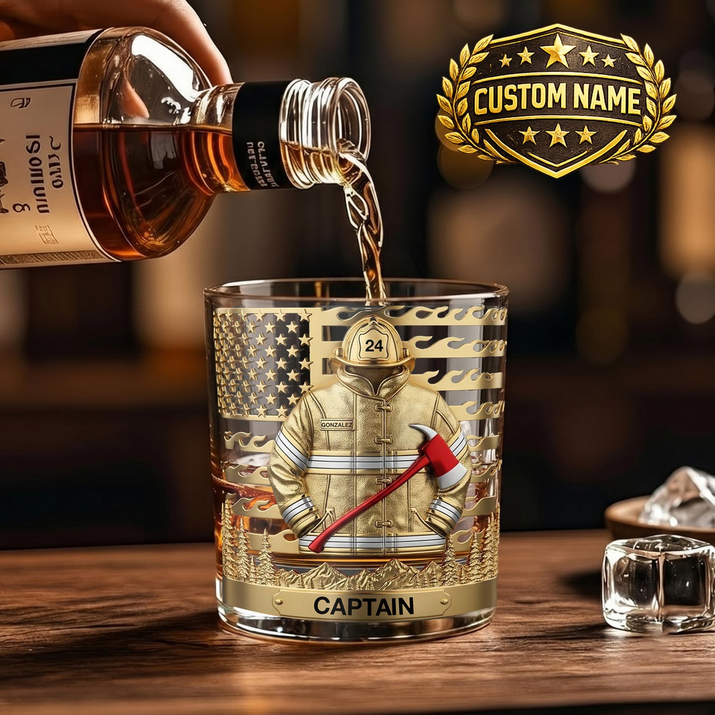Personalized Firefighter Whiskey Glass - Custom Fire Dept Gift