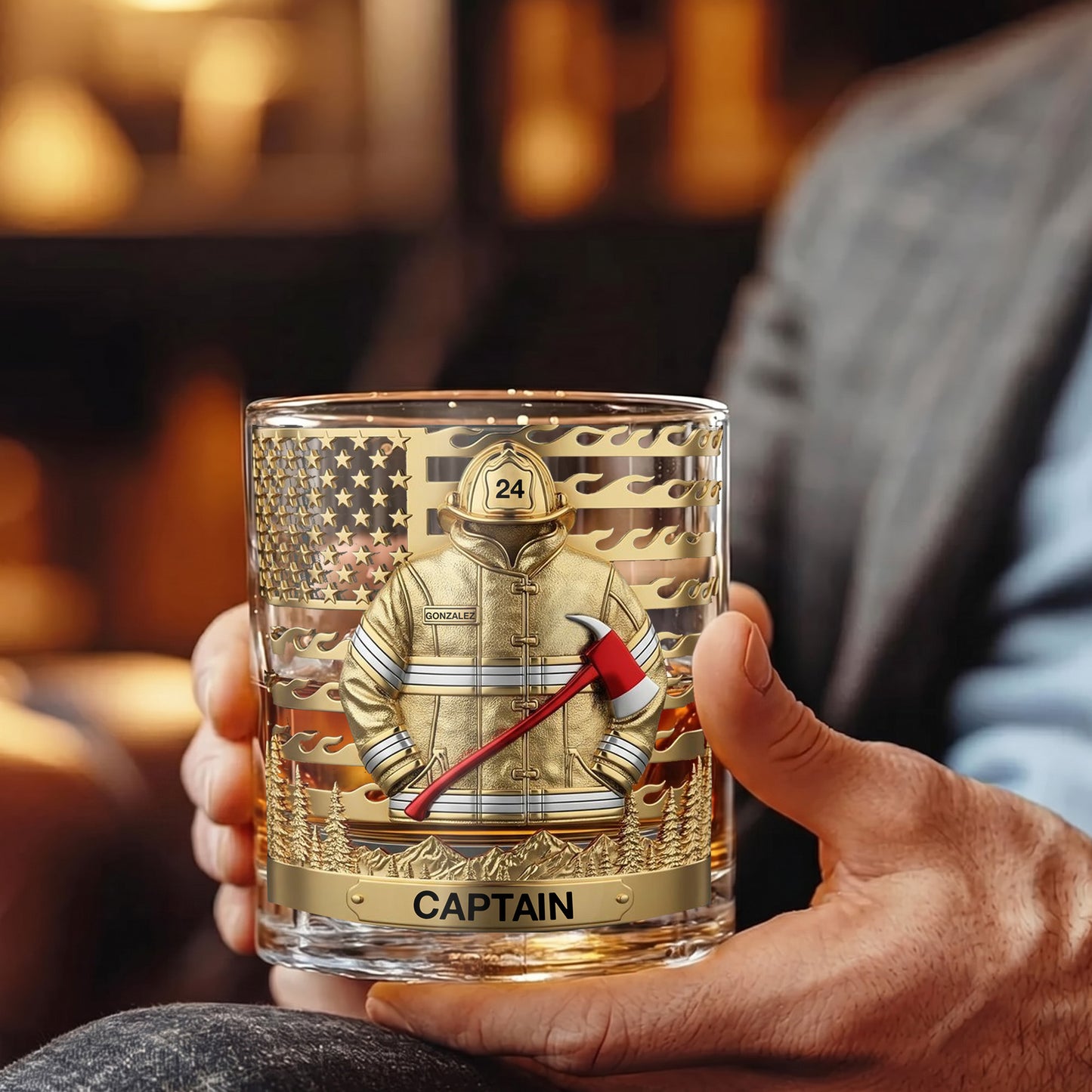 Personalized Firefighter Whiskey Glass - Custom Fire Dept Gift