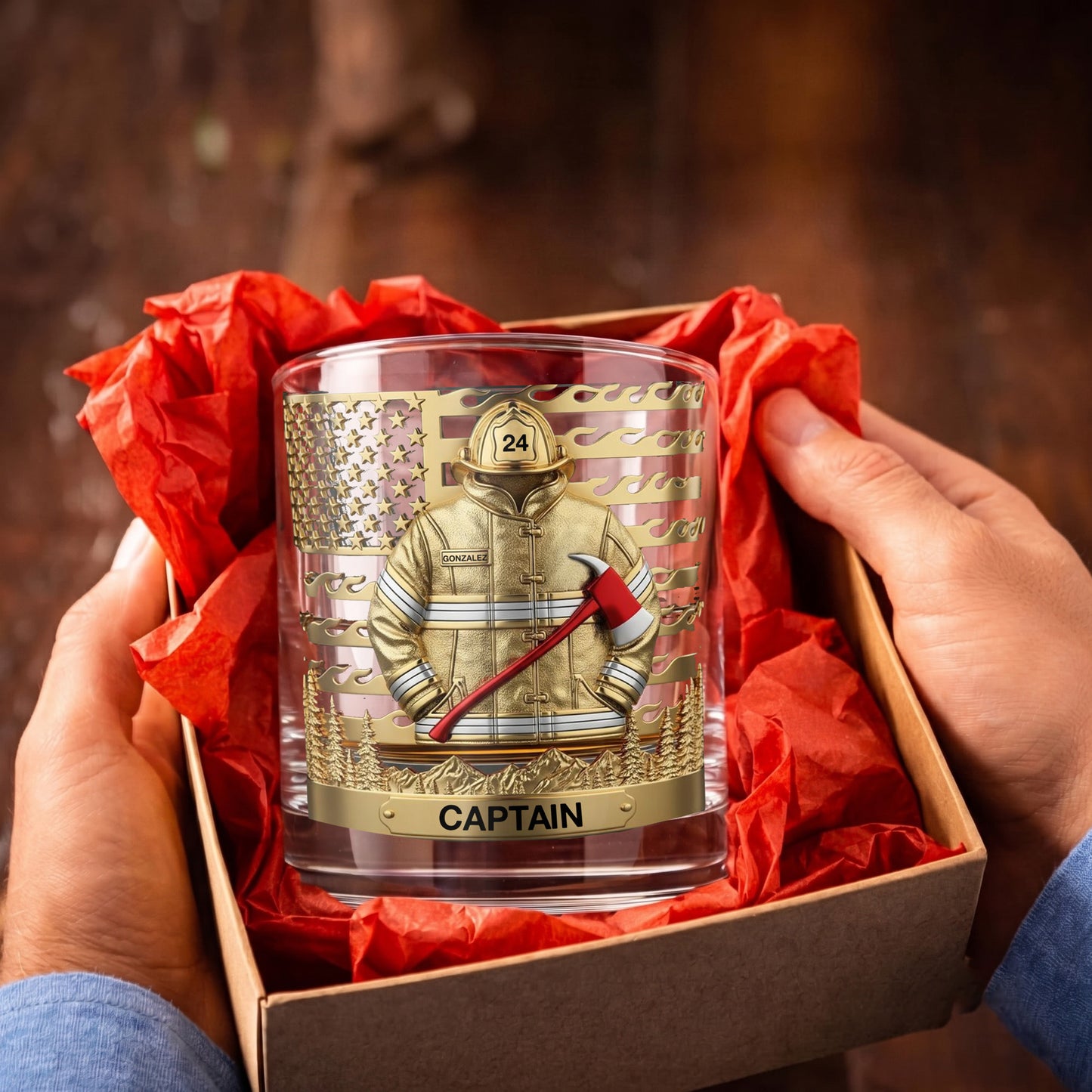 Personalized Firefighter Whiskey Glass - Custom Fire Dept Gift