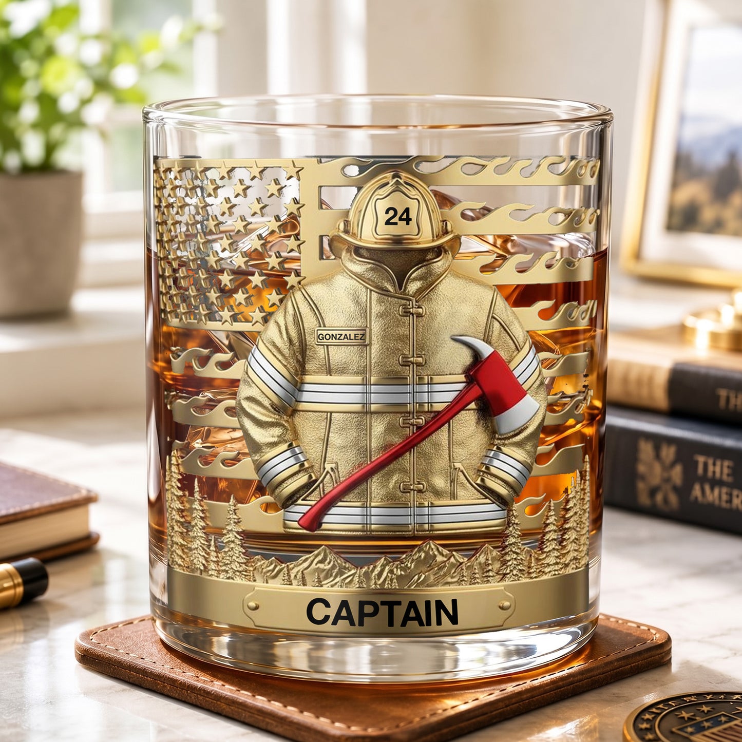 Personalized Firefighter Whiskey Glass - Custom Fire Dept Gift