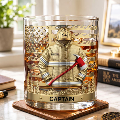 Personalized Firefighter Whiskey Glass - Custom Fire Dept Gift
