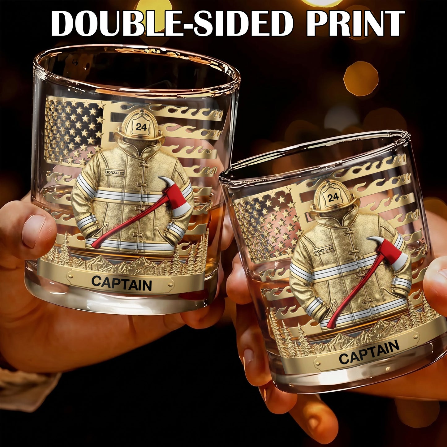 Personalized Firefighter Whiskey Glass - Custom Fire Dept Gift