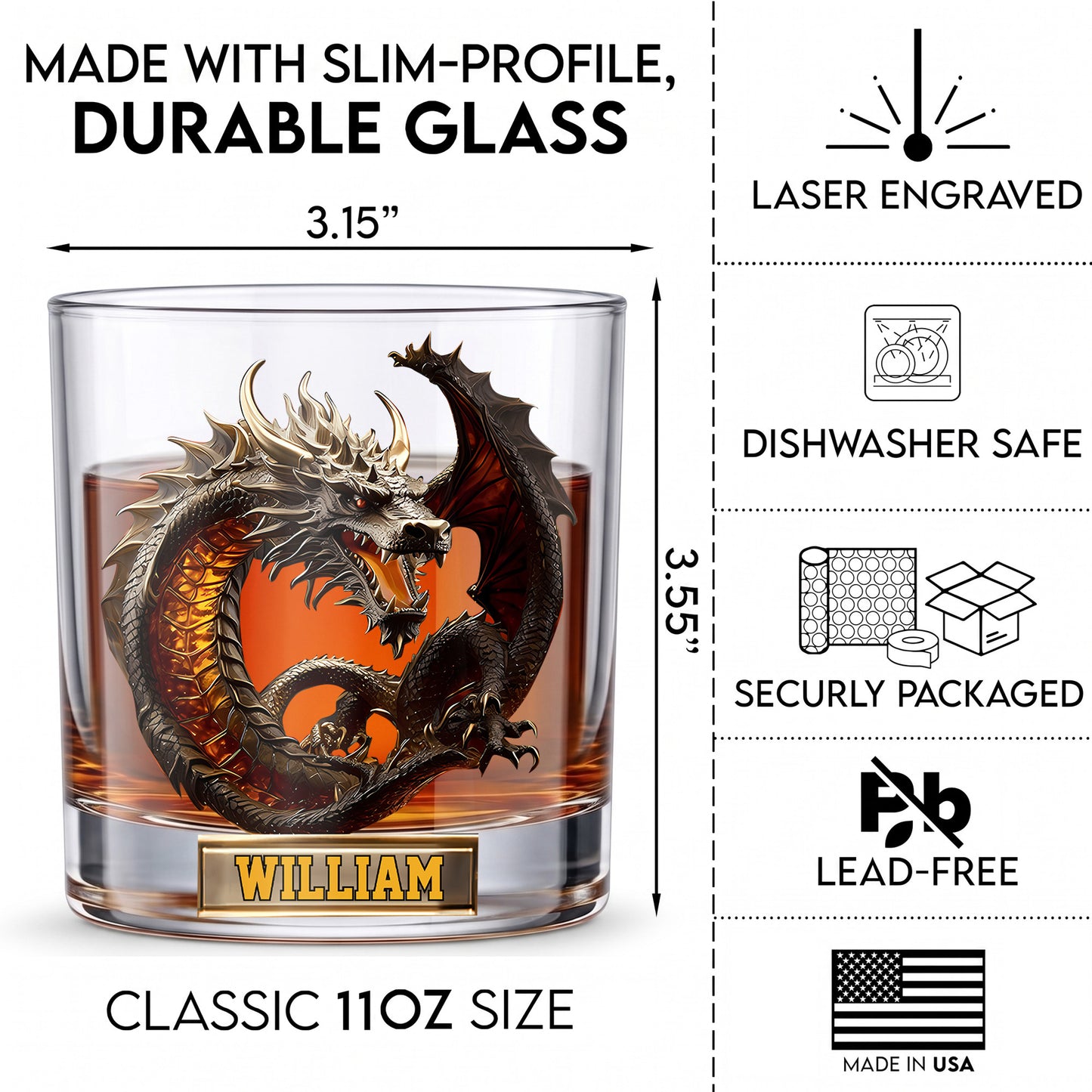 Personalized Dragon Whiskey Glass - Custom Mythical Beast Gift