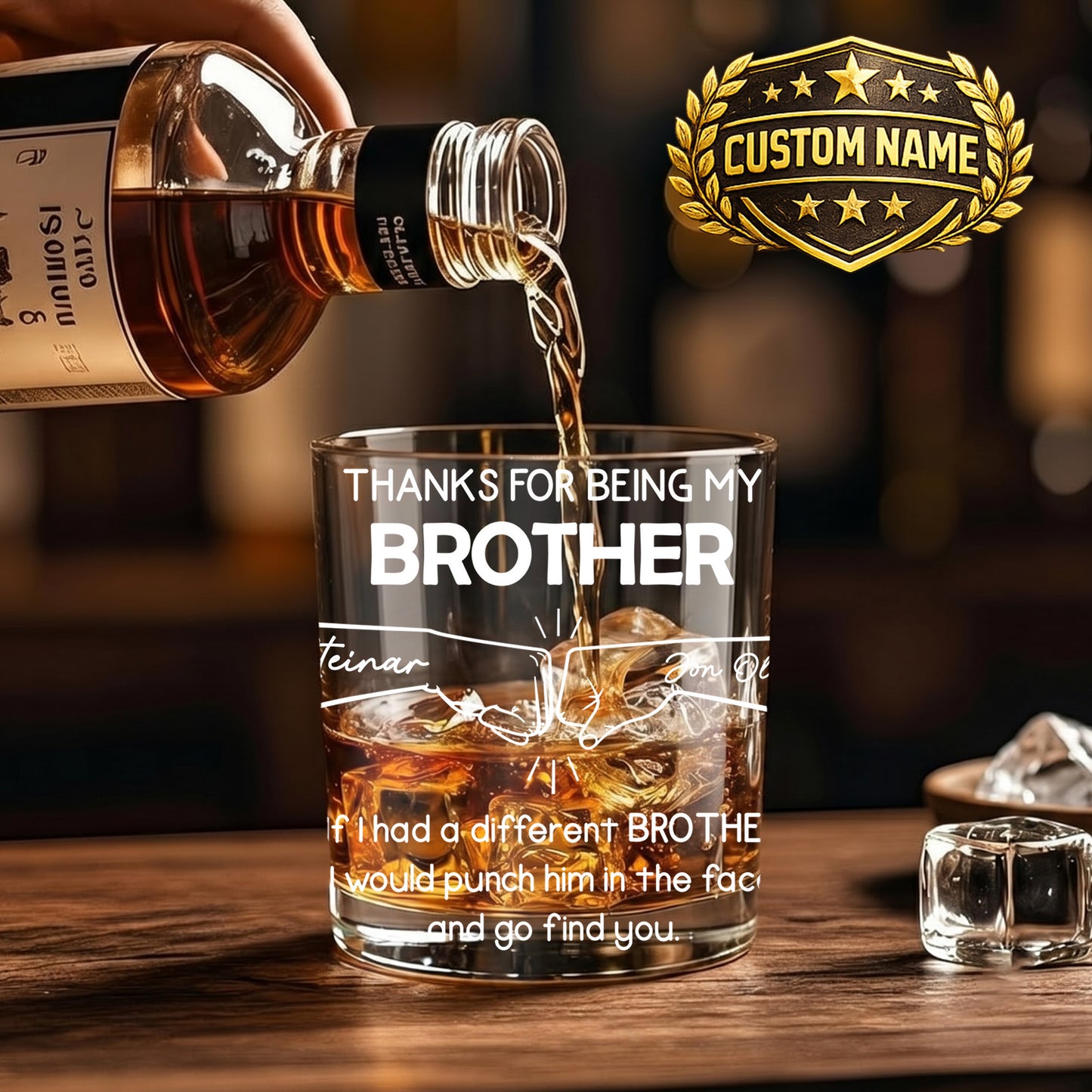 Personalized Brother Whiskey Glass - Funny Sibling Gift Idea