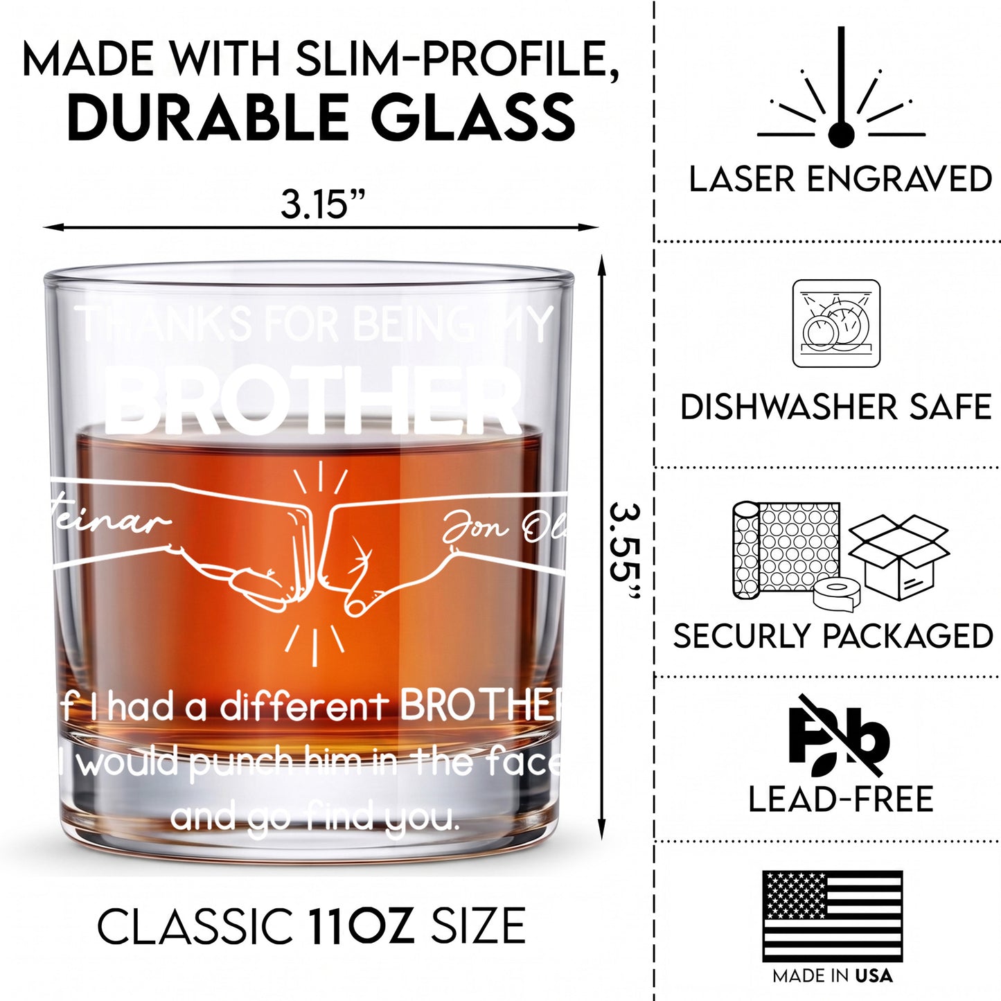 Personalized Brother Whiskey Glass - Funny Sibling Gift Idea