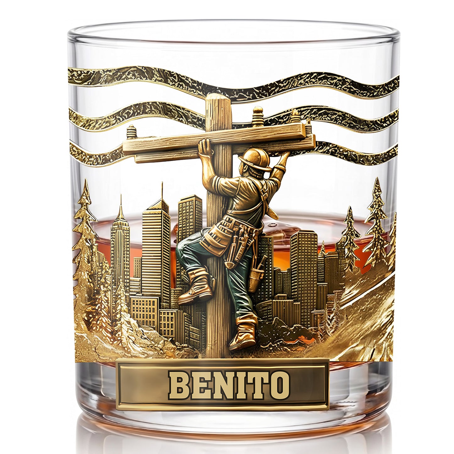 Personalized Lineman Whiskey Glass - Custom Utility Worker Gift