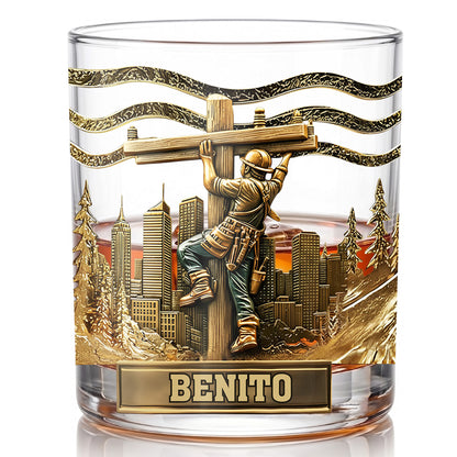 Personalized Lineman Whiskey Glass - Custom Utility Worker Gift