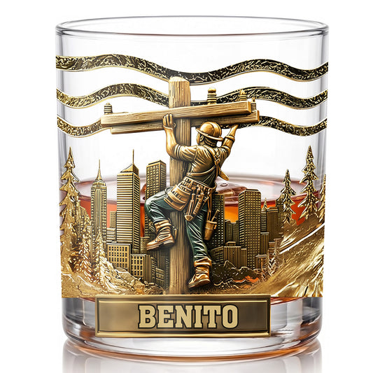 Personalized Lineman Whiskey Glass - Custom Utility Worker Gift