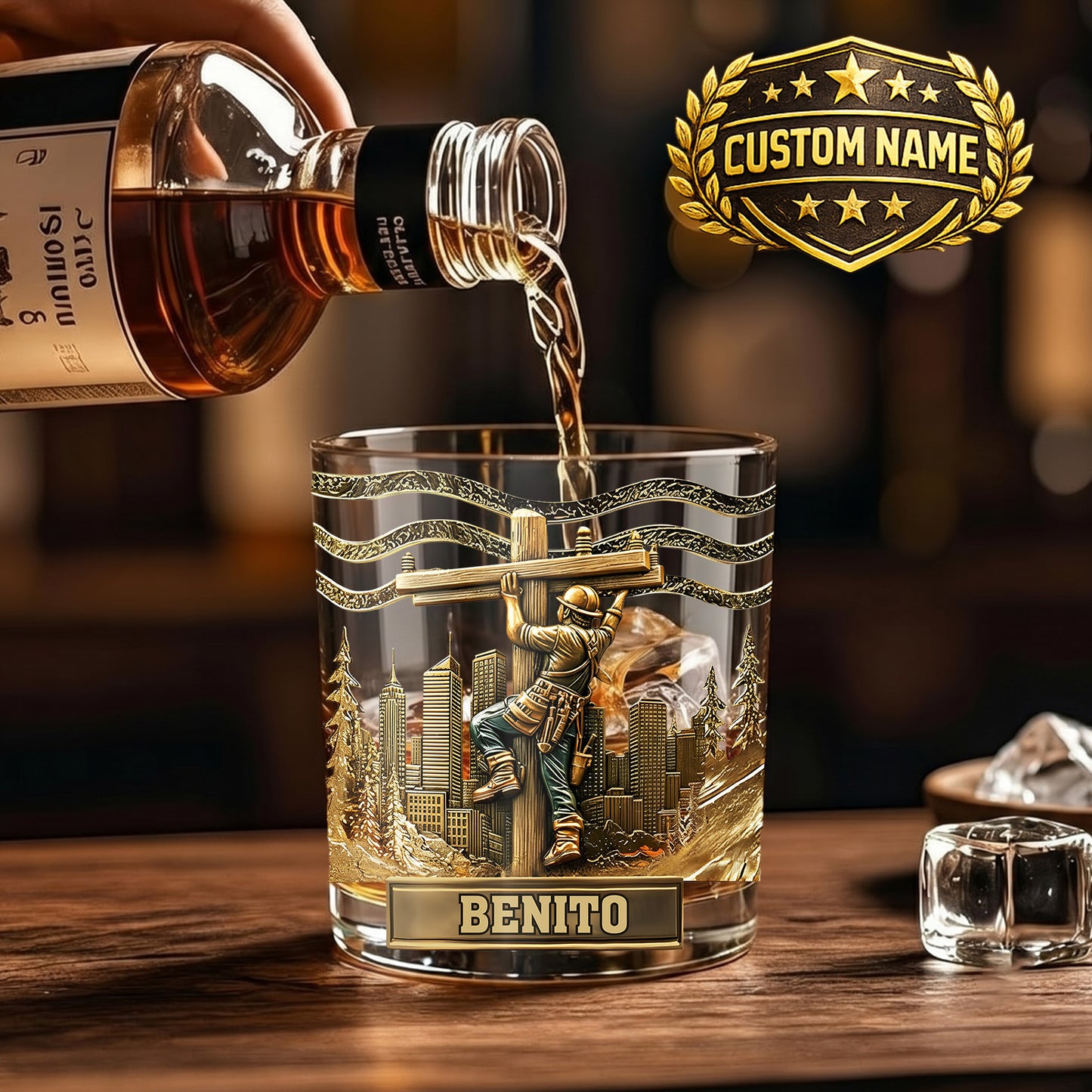 Personalized Lineman Whiskey Glass - Custom Utility Worker Gift