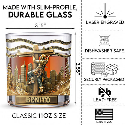 Personalized Lineman Whiskey Glass - Custom Utility Worker Gift
