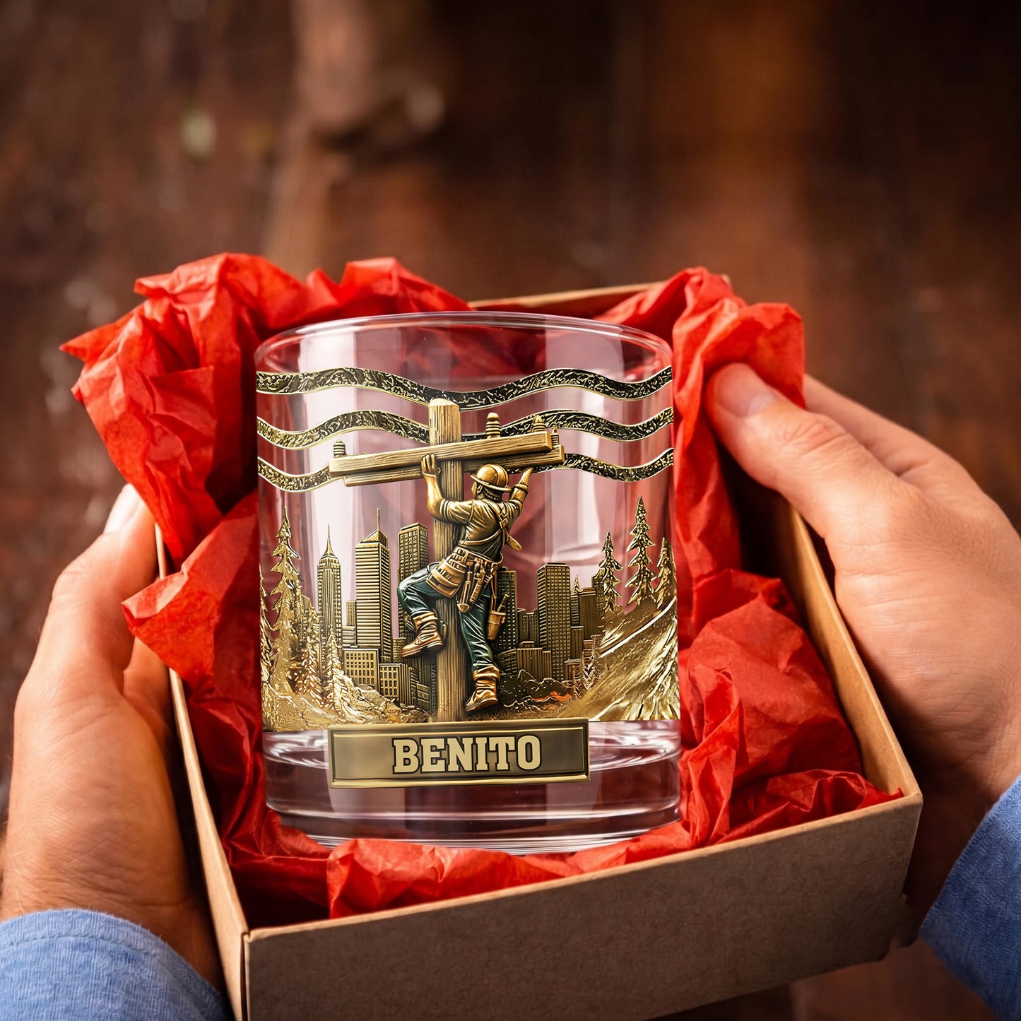 Personalized Lineman Whiskey Glass - Custom Utility Worker Gift
