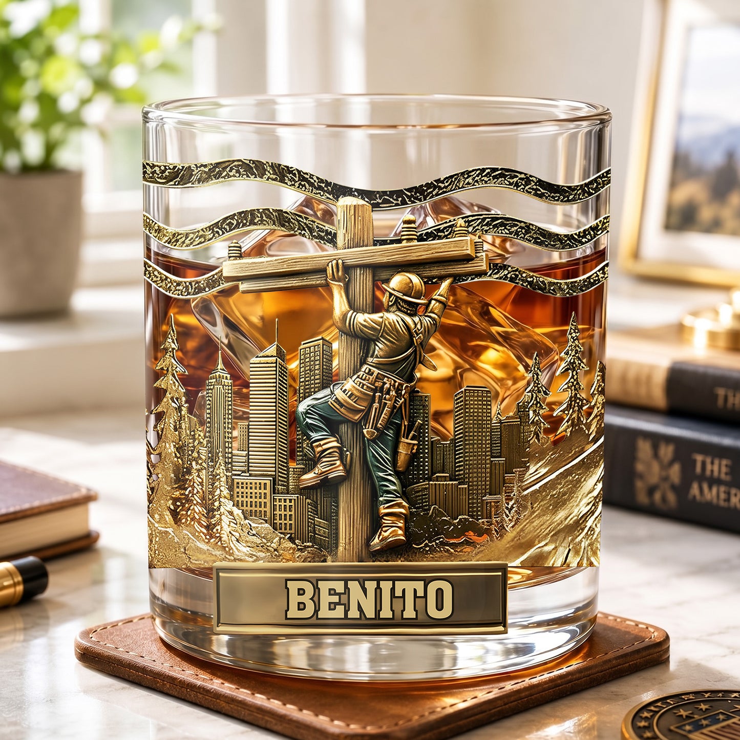 Personalized Lineman Whiskey Glass - Custom Utility Worker Gift