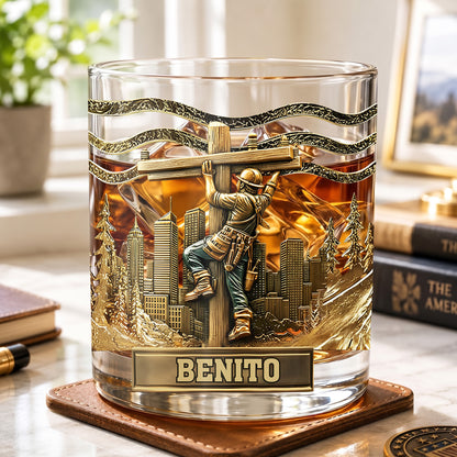 Personalized Lineman Whiskey Glass - Custom Utility Worker Gift